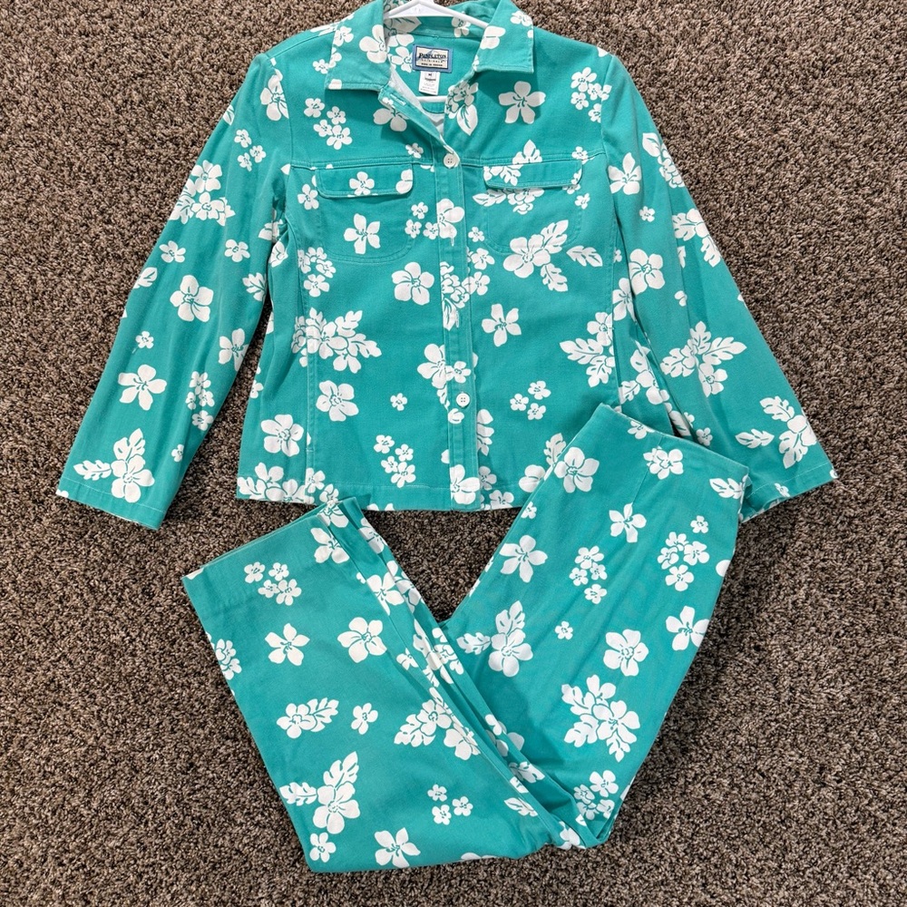 Vintage Pendleton Women's Medium/12 Floral‎ Jacket & Pants Set Hawaiian Stretch